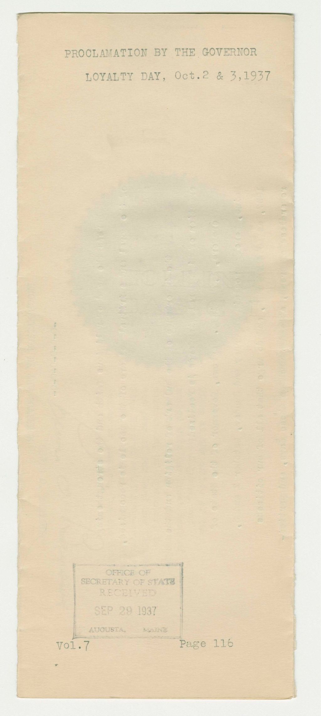 Miniature of Loyalty Day Proclamation