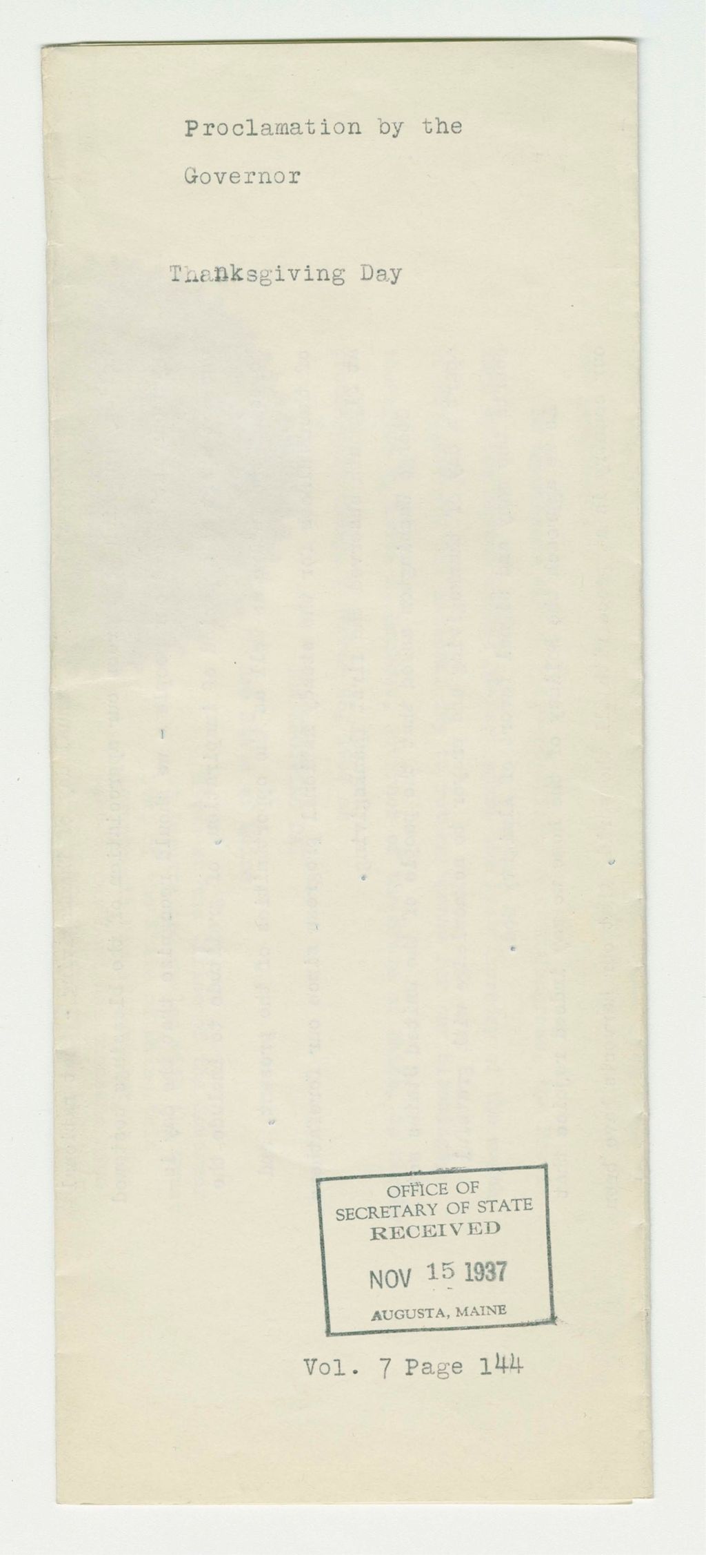 Miniature of Thanksgiving Day Proclamation