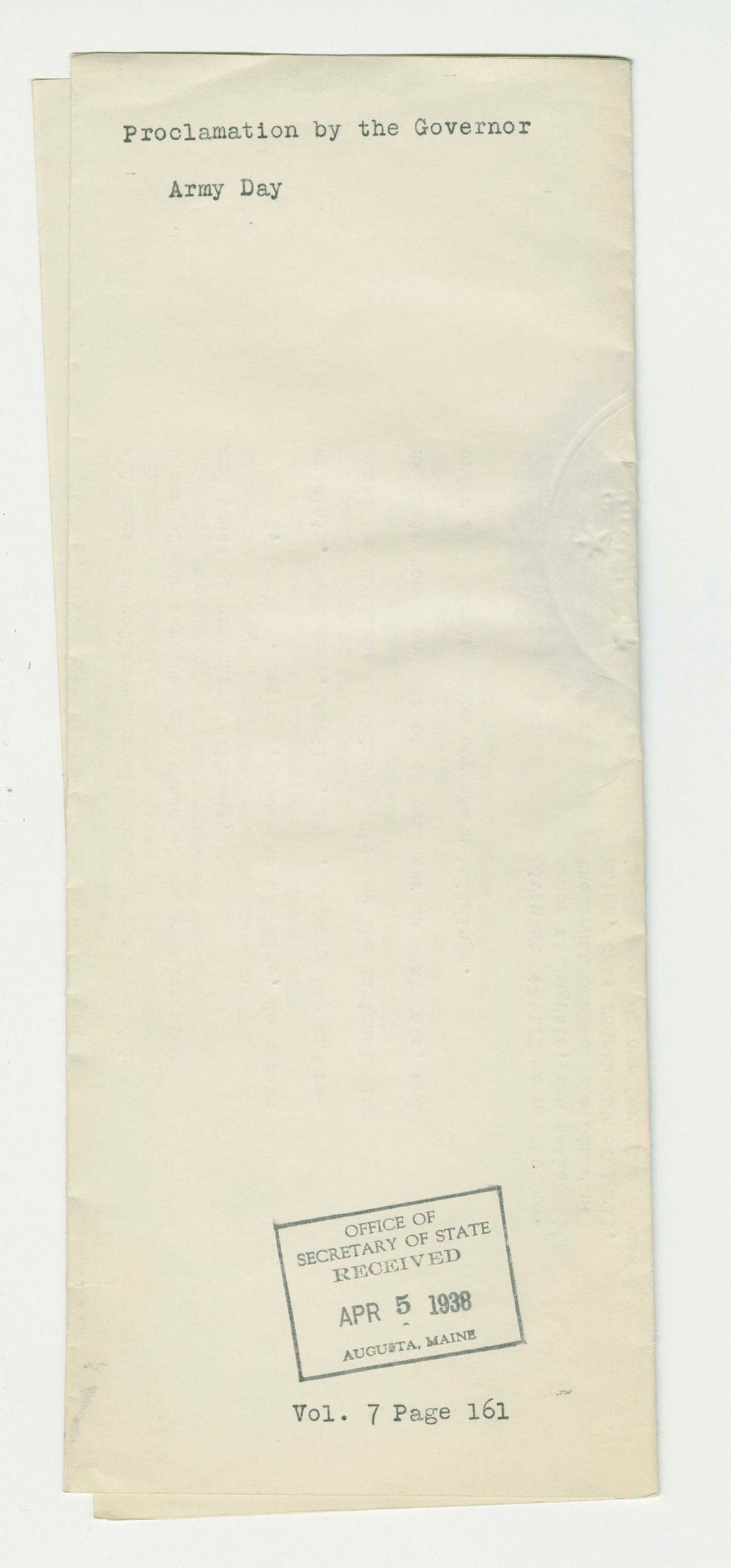 Miniature of Army Day Proclamation