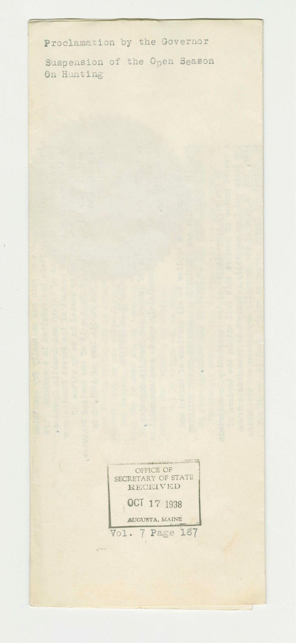 Miniature of Suspension of the Open Season on Hunting