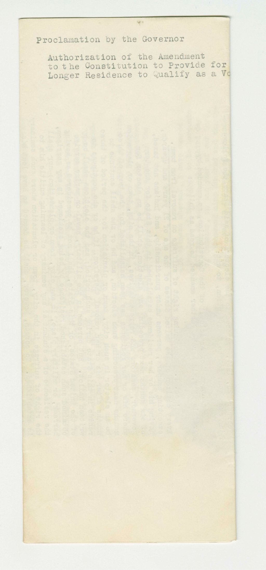 Miniature of Authorization of the Amendment to the Constitution to Provide for Longer Residence to Qualify as a Voter