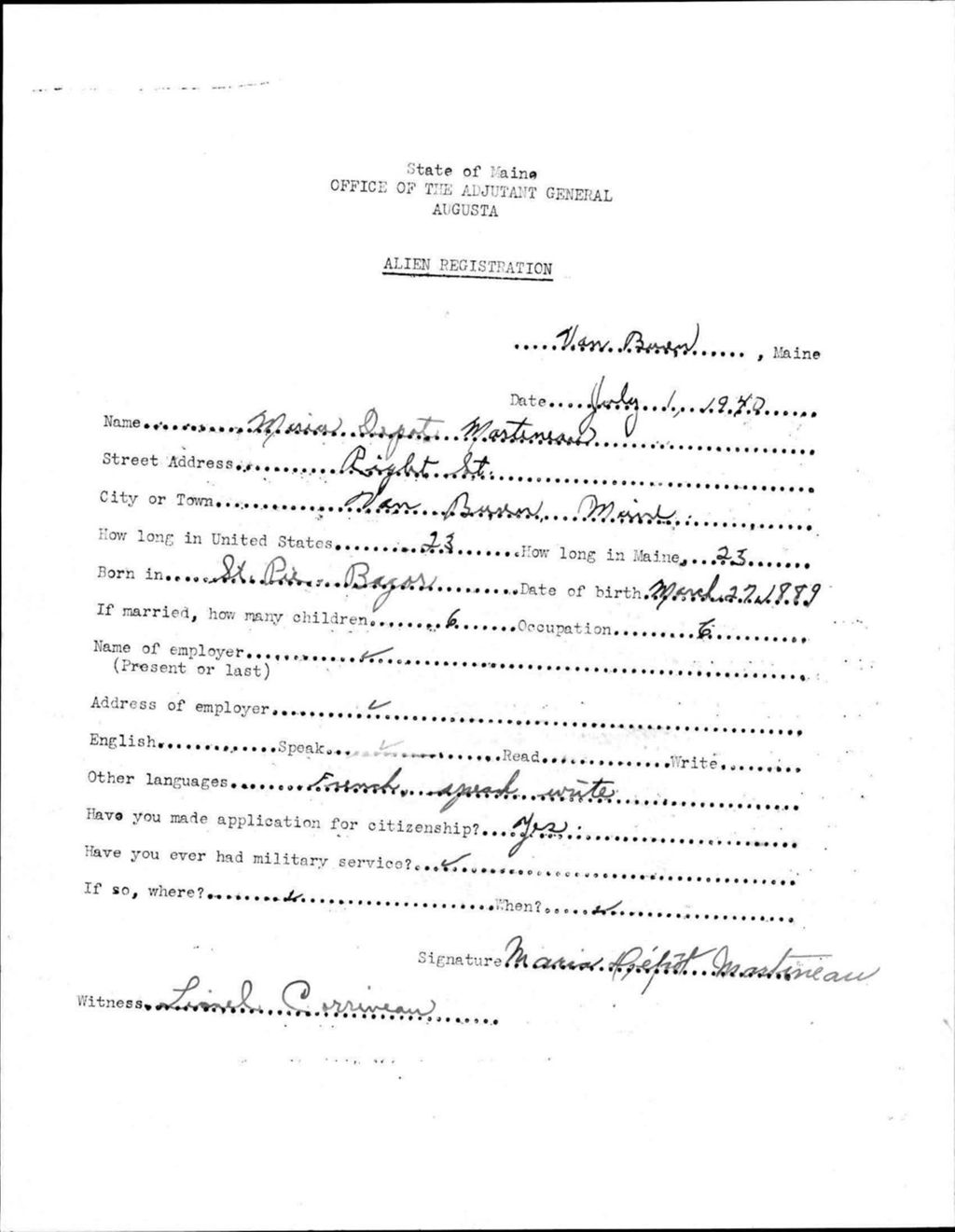 Miniature of Alien Registration- Depot, Maria (Van Buren, Aroostook County)