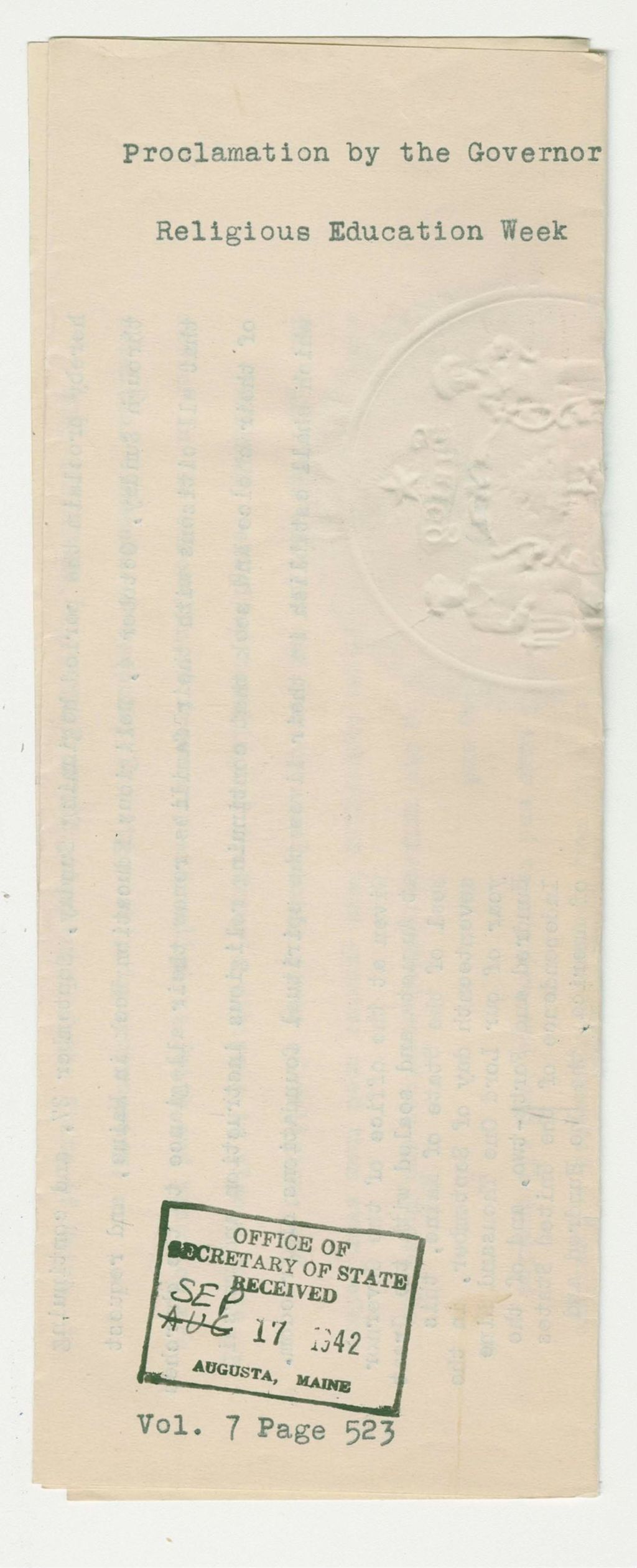 Miniature of Religious Education Week Proclamation