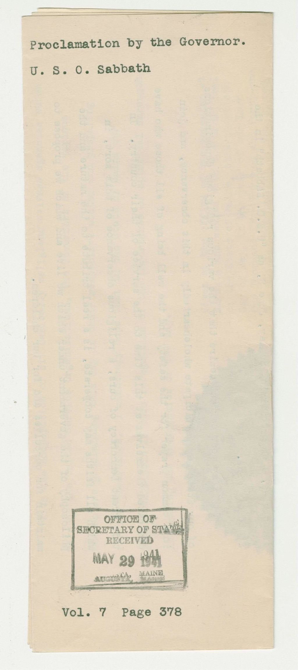 Miniature of USO Sabbath Proclamation
