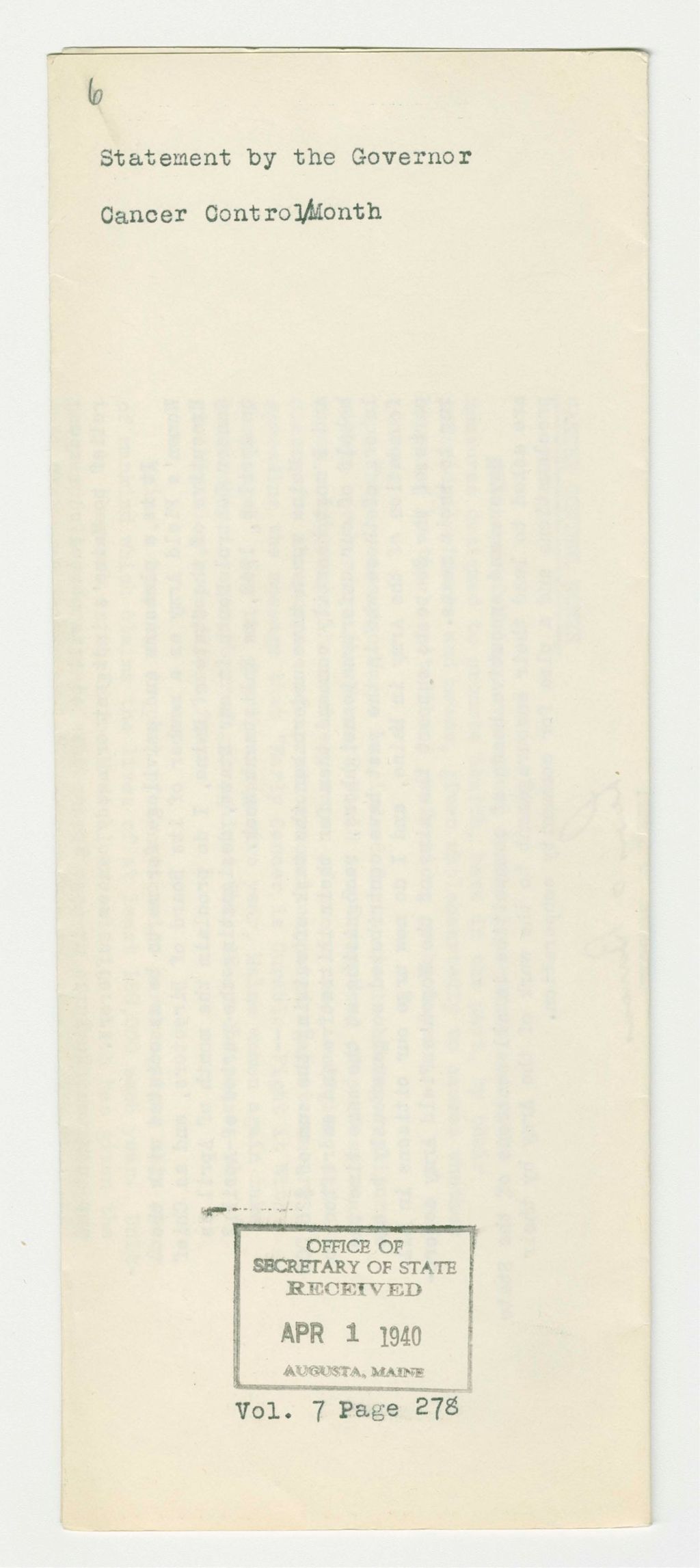 Miniature of Cancer Control Month Statement