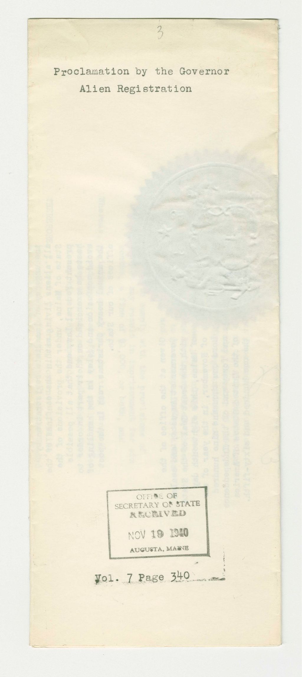 Miniature of Alien Registration Proclamation