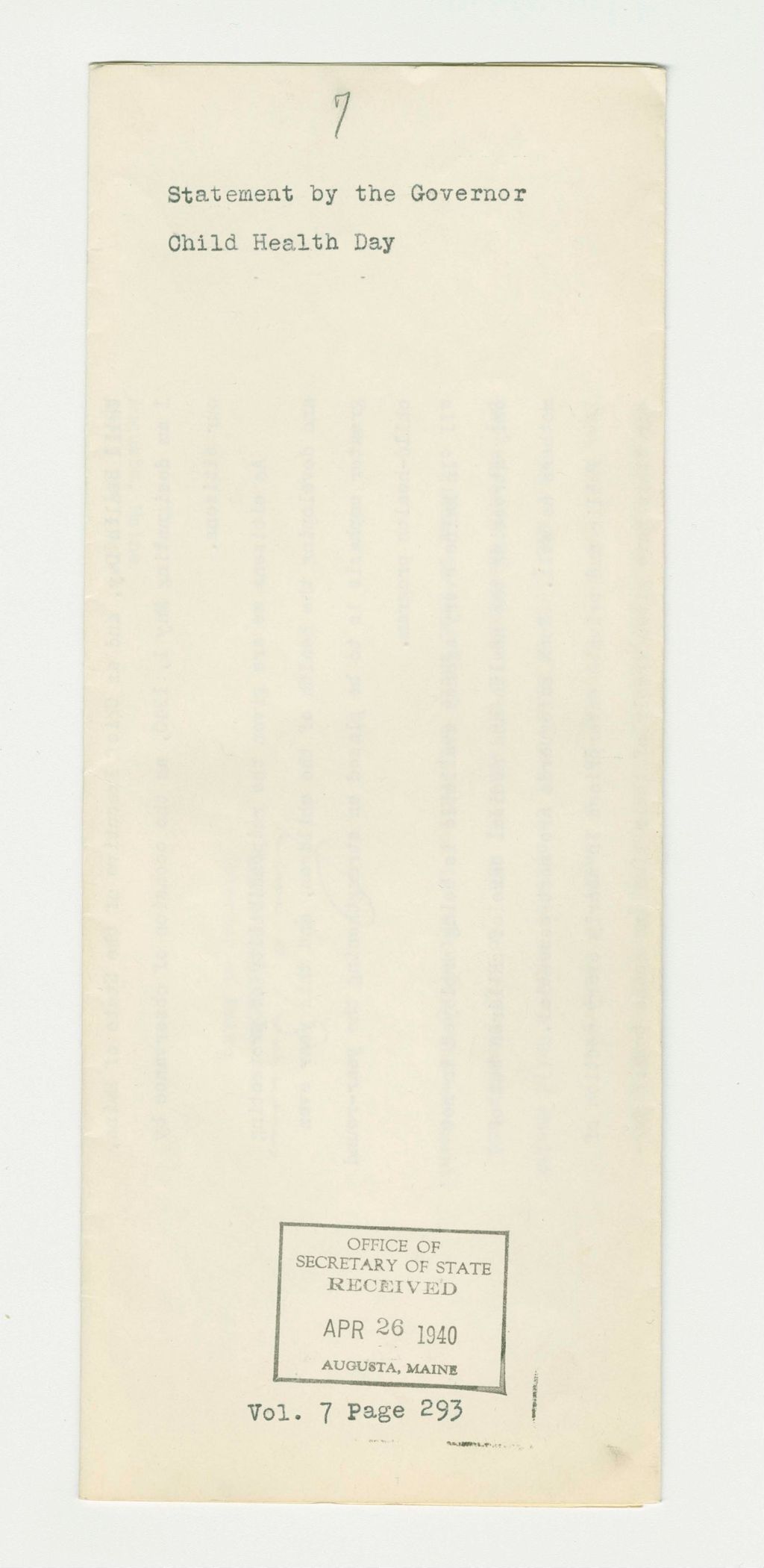 Miniature of Child Heath Day Statement