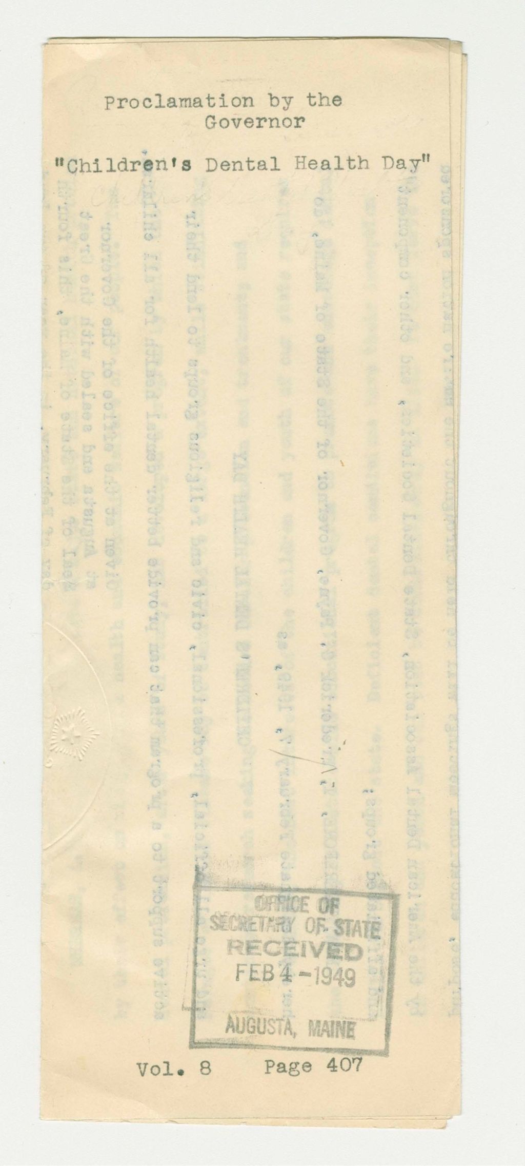 Miniature of "Children's Dental Health Day" Proclamation