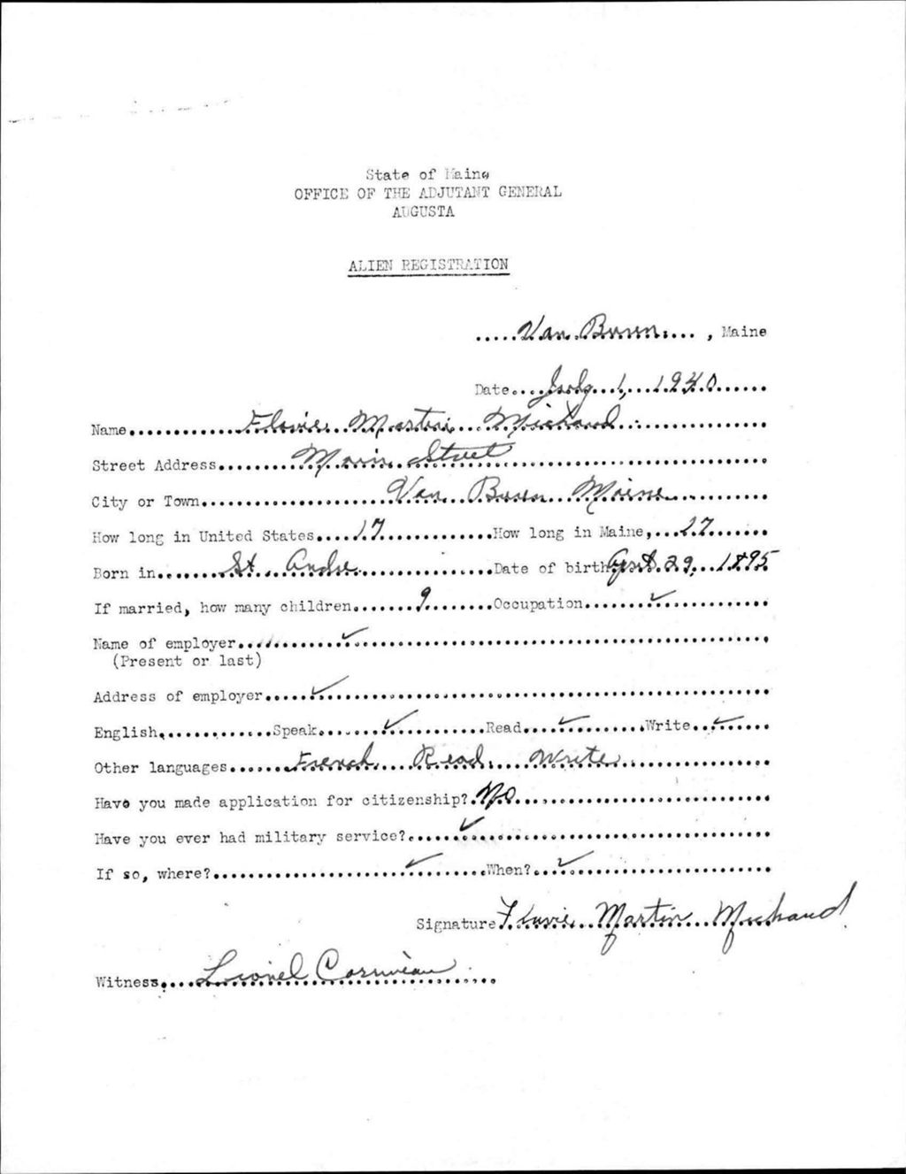 Miniature of Alien Registration- Martin, Flavie (Van Buren, Aroostook County)