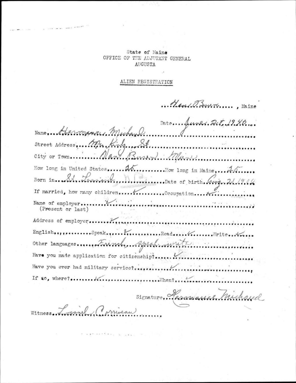 Miniature of Alien Registration- Michaud, Hermanee (Van Buren, Aroostook County)