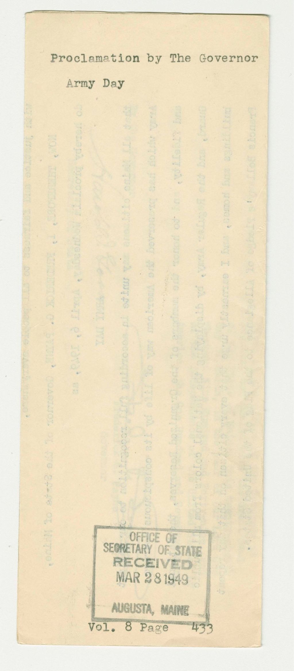 Miniature of Army Day Proclamation