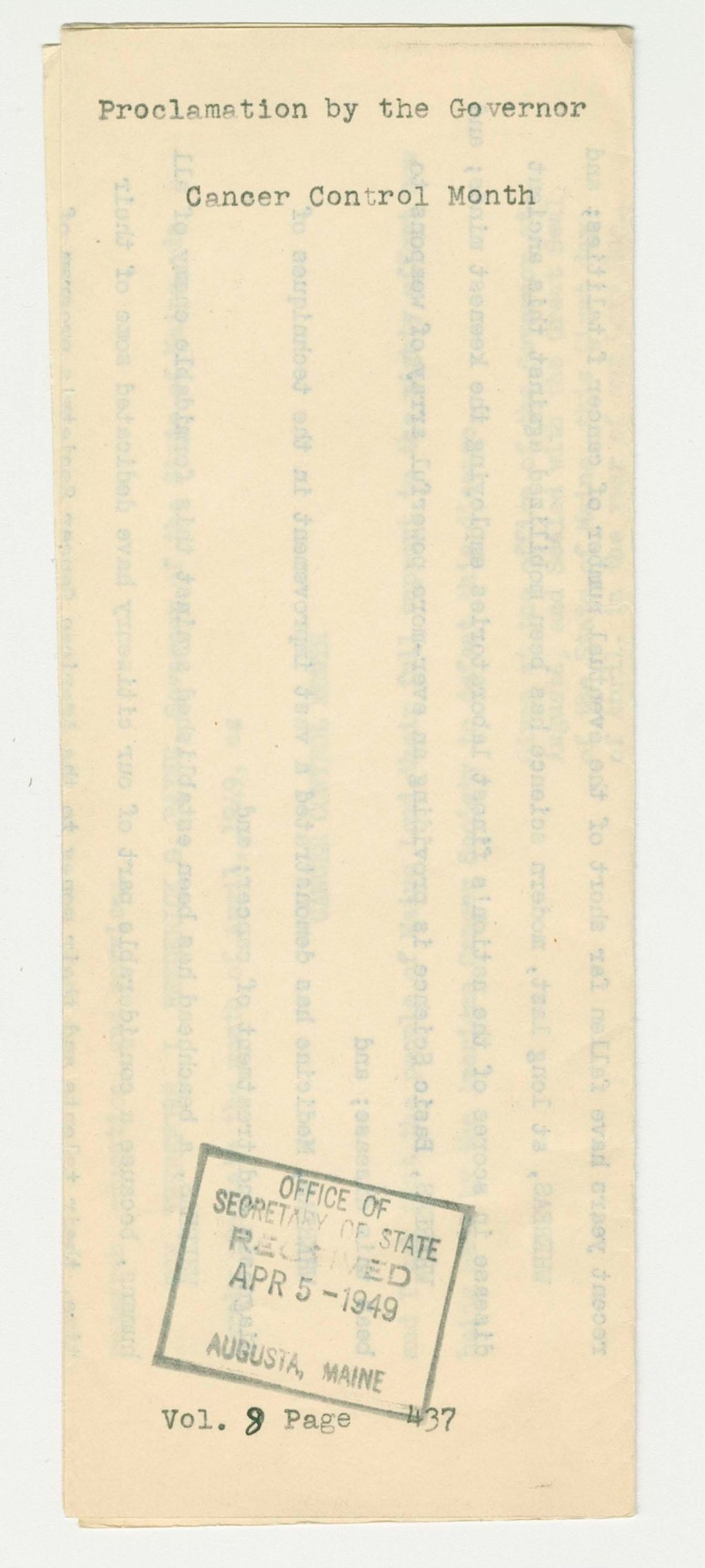 Miniature of Cancer Control Month Proclamation