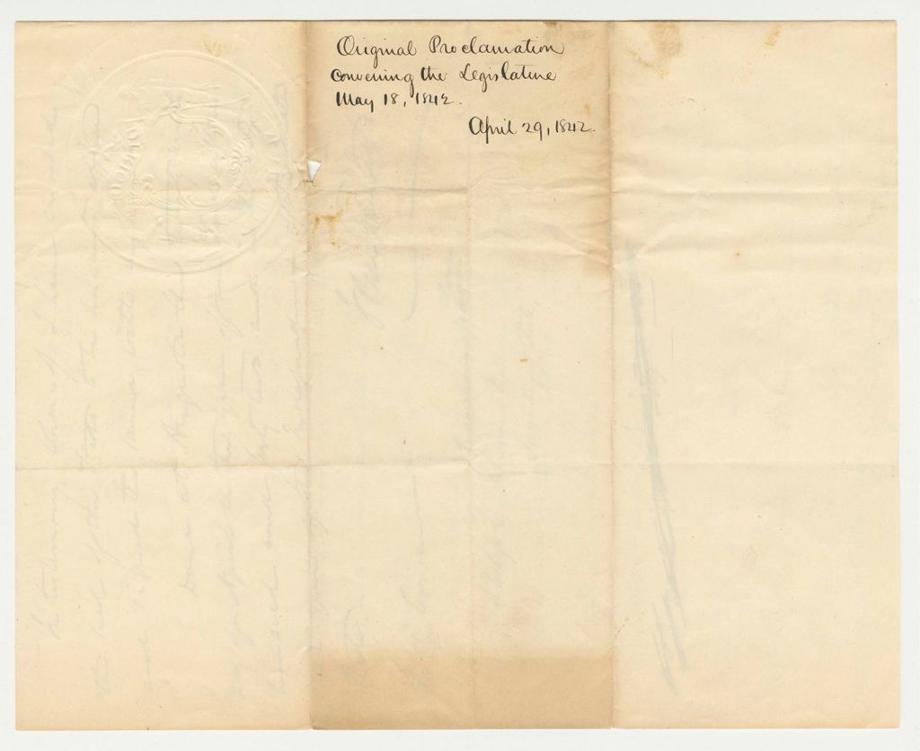Miniature of Original Proclamation Convening the Legislature May 18, 1842