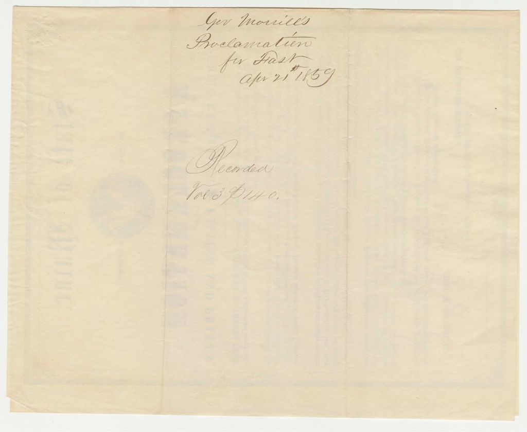 Miniature of Gov Morrill's Proclamation for Fast