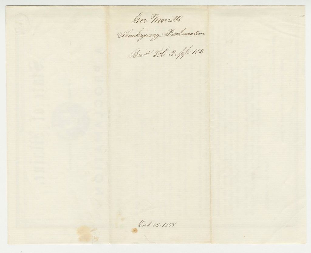 Miniature of Gov. Morrill's Thanksgiving Proclamation