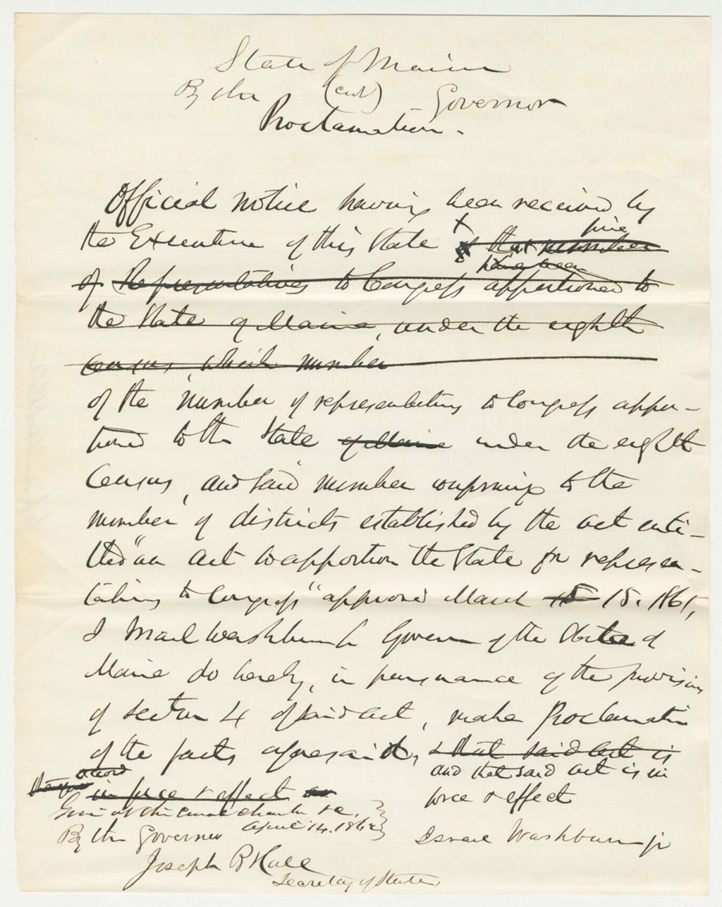Miniature of Proclamation on the Apportionment of Representatives to the State