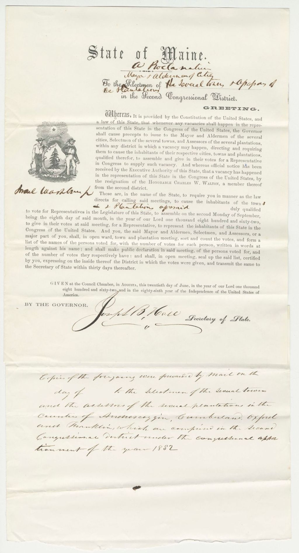 Miniature of Proclamation on the Towns and Plantations of the 2nd Congressional District