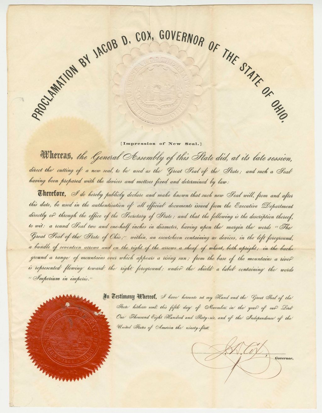 Miniature of Proclamation on the New Seal of the State of Ohio