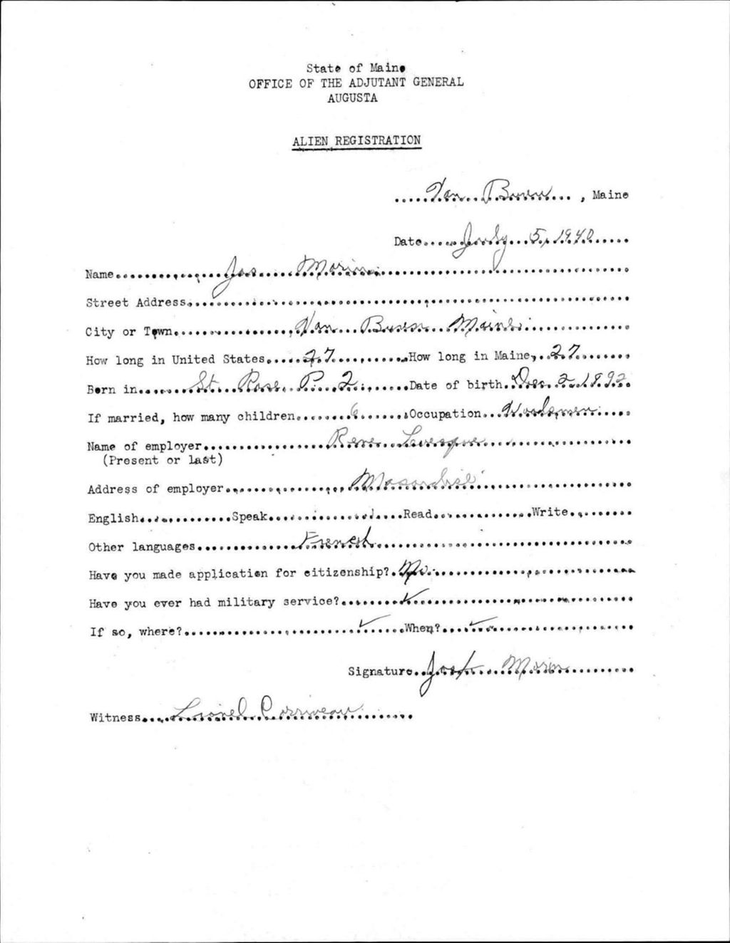 Miniature of Alien Registration- Morin, Joseph (Van Buren, Aroostook County)