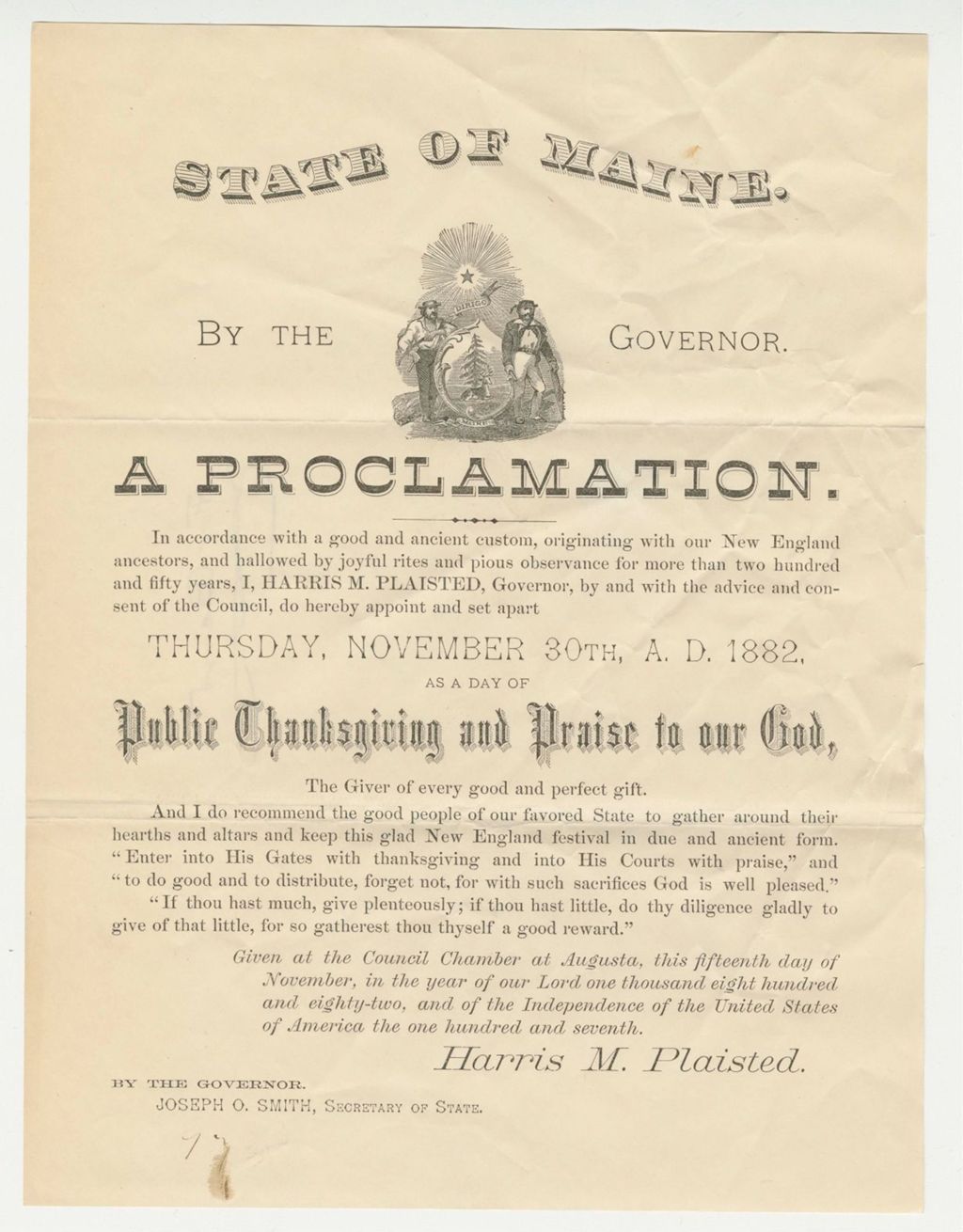 Miniature of Proclamation as a Day of Public Thanksgiving and Praise