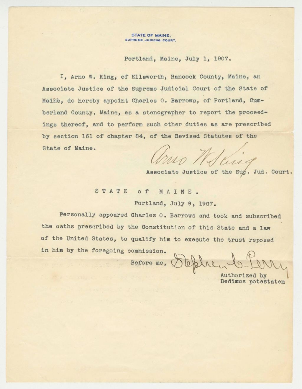 Miniature of Maine SJC Stenographer Appointment