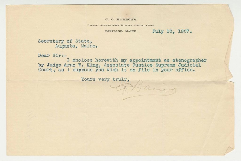 Miniature of Maine SJC Stenographer Appointment Statement