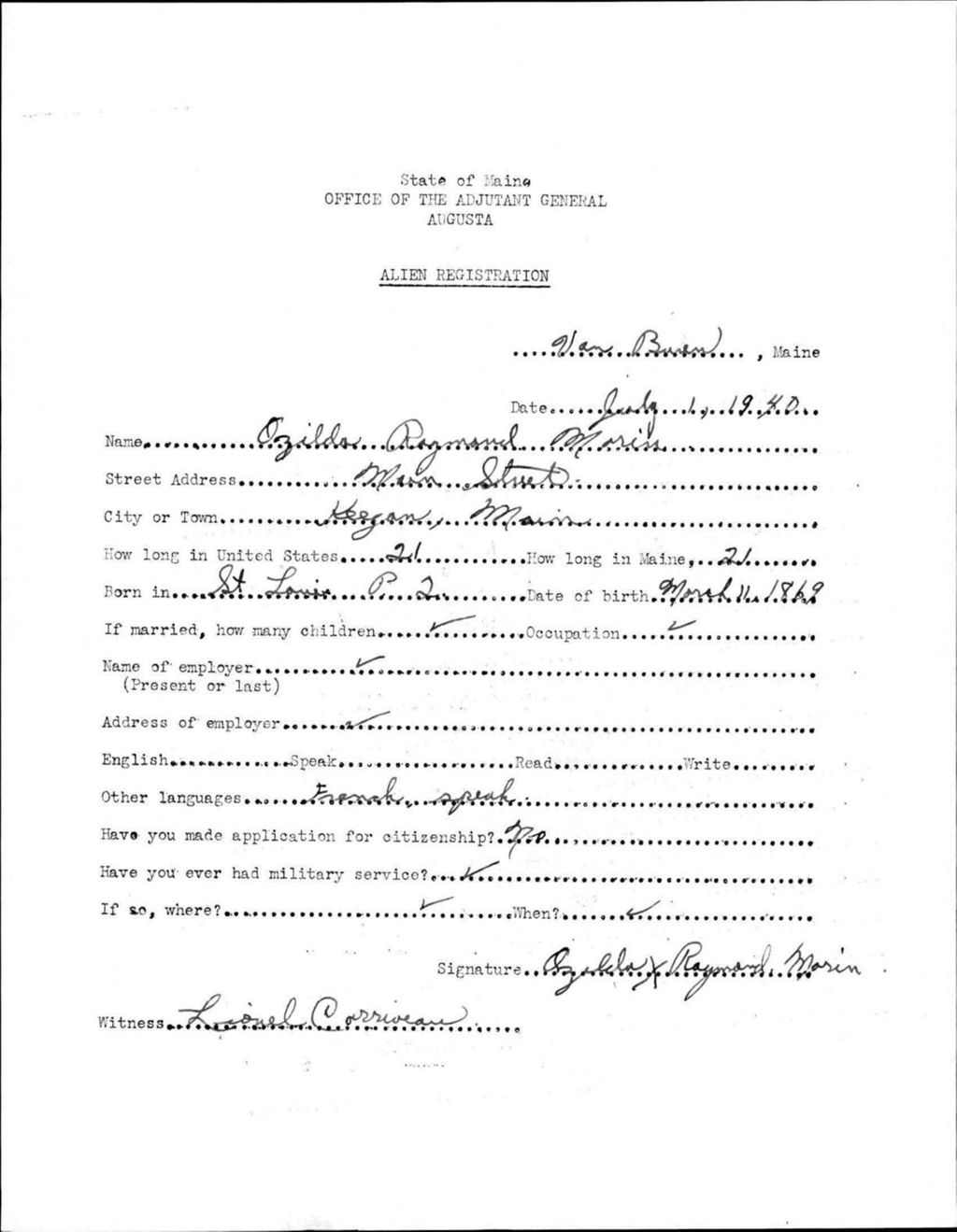Miniature of Alien Registration- Morin, Ozilda R. (Van Buren, Aroostook County)