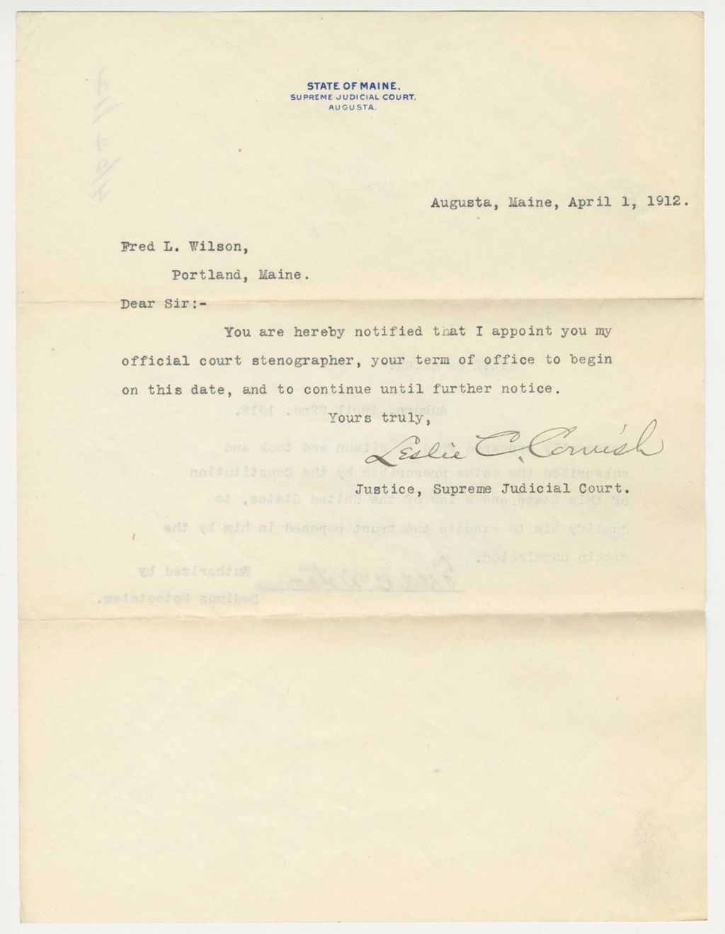 Miniature of Maine SJC Stenographer Appointment Statement