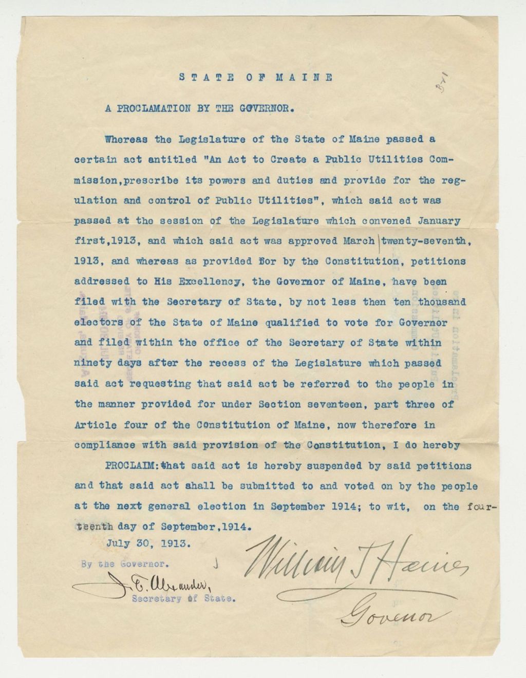 Miniature of Proclamation in re Public Utilities Commission