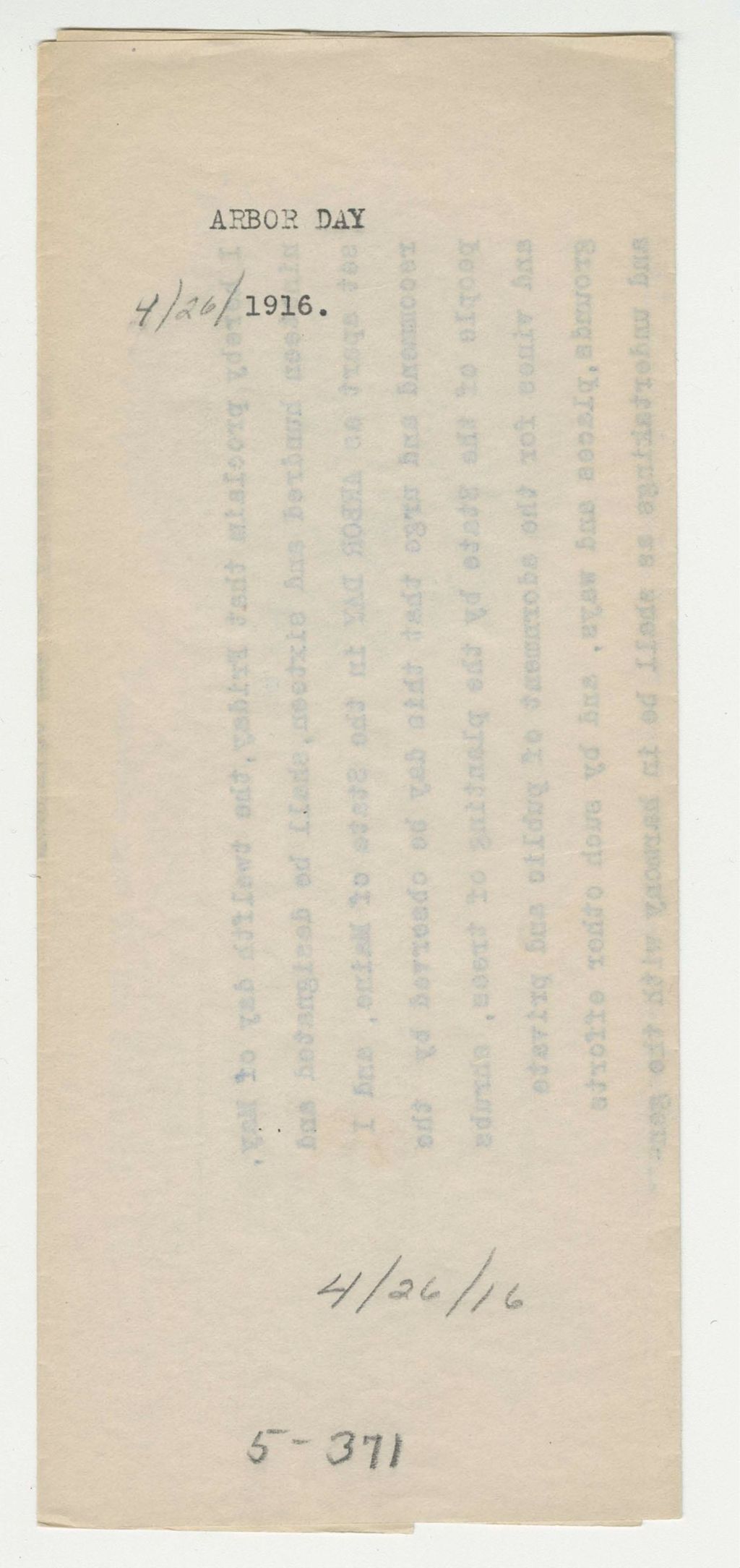 Miniature of 1916 Arbor Day Proclamation
