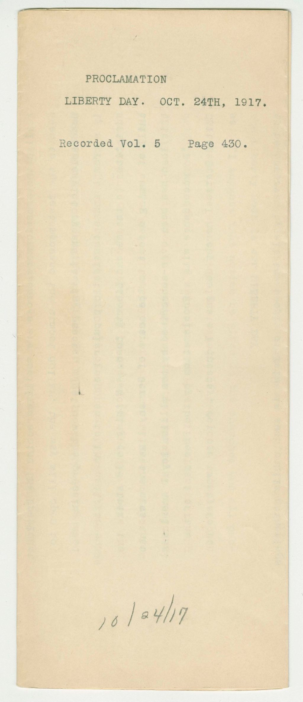 Miniature of 1917 Liberty Day Proclamation