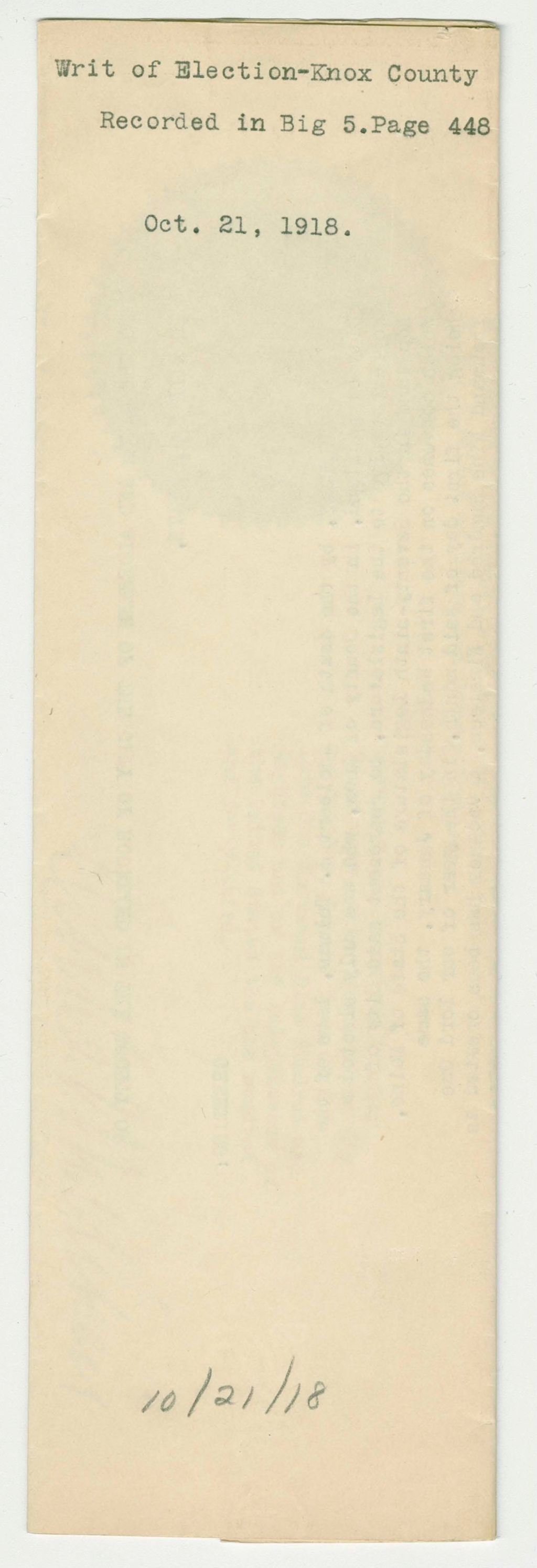 Miniature of Writ of Election-Knox County