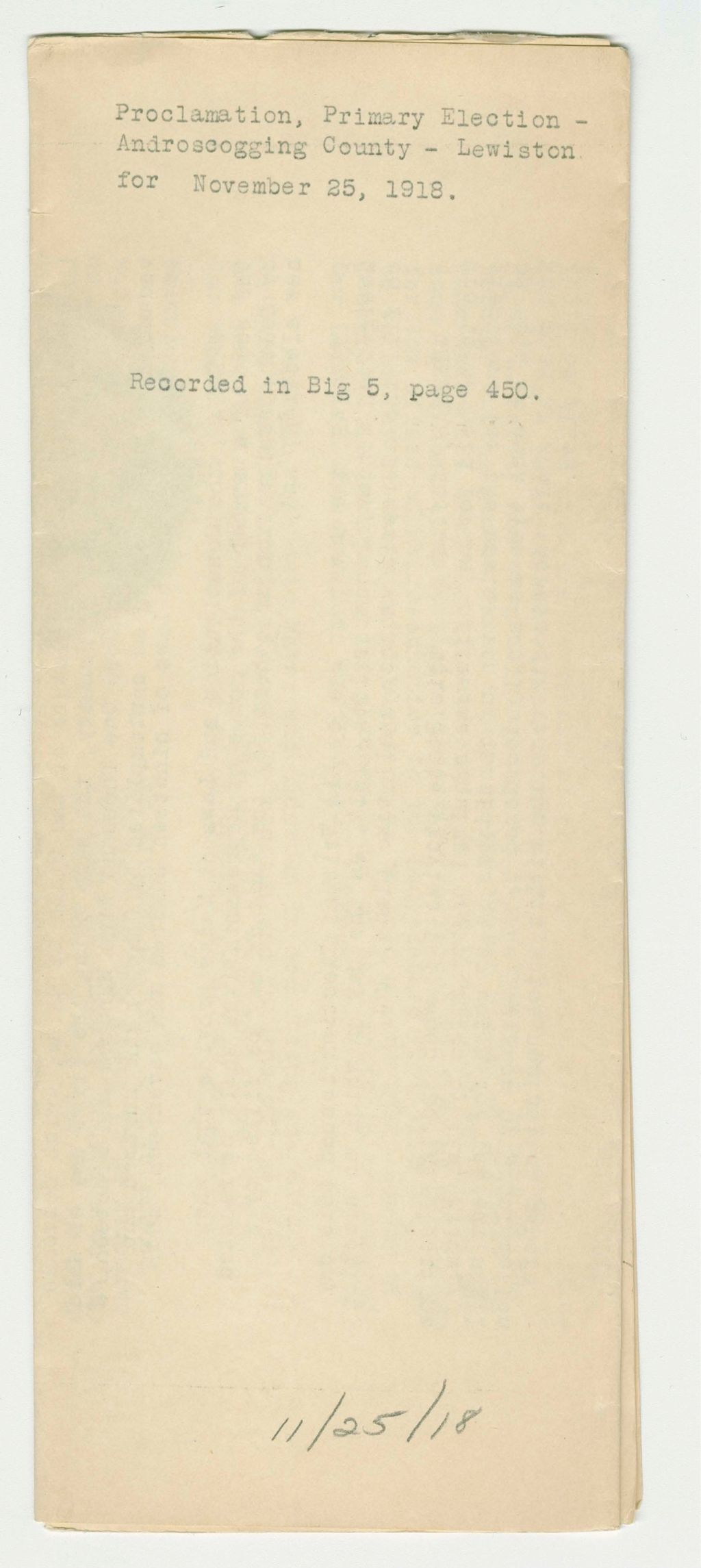 Miniature of Proclamation of Primary Election-Andriscoggin County- Lewiston