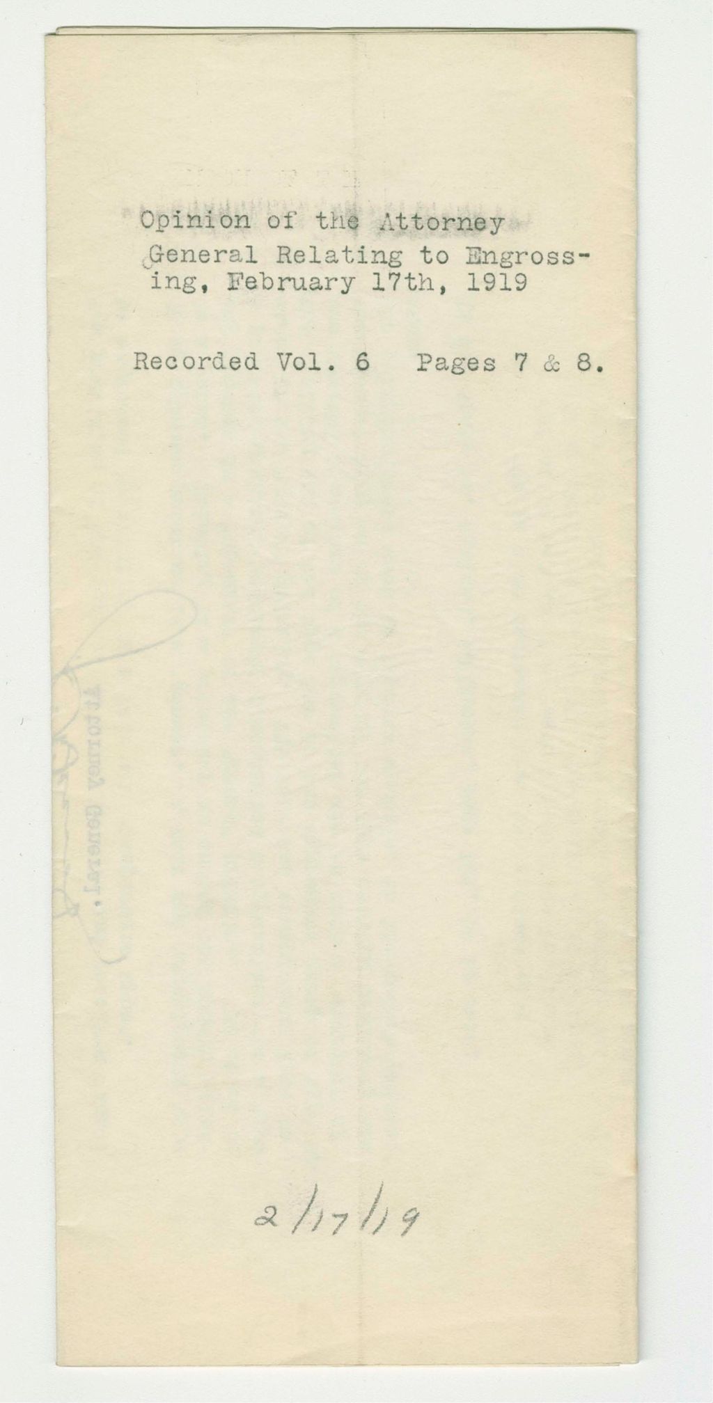 Miniature of Opinion of the Attorney General Relating to Engrossing