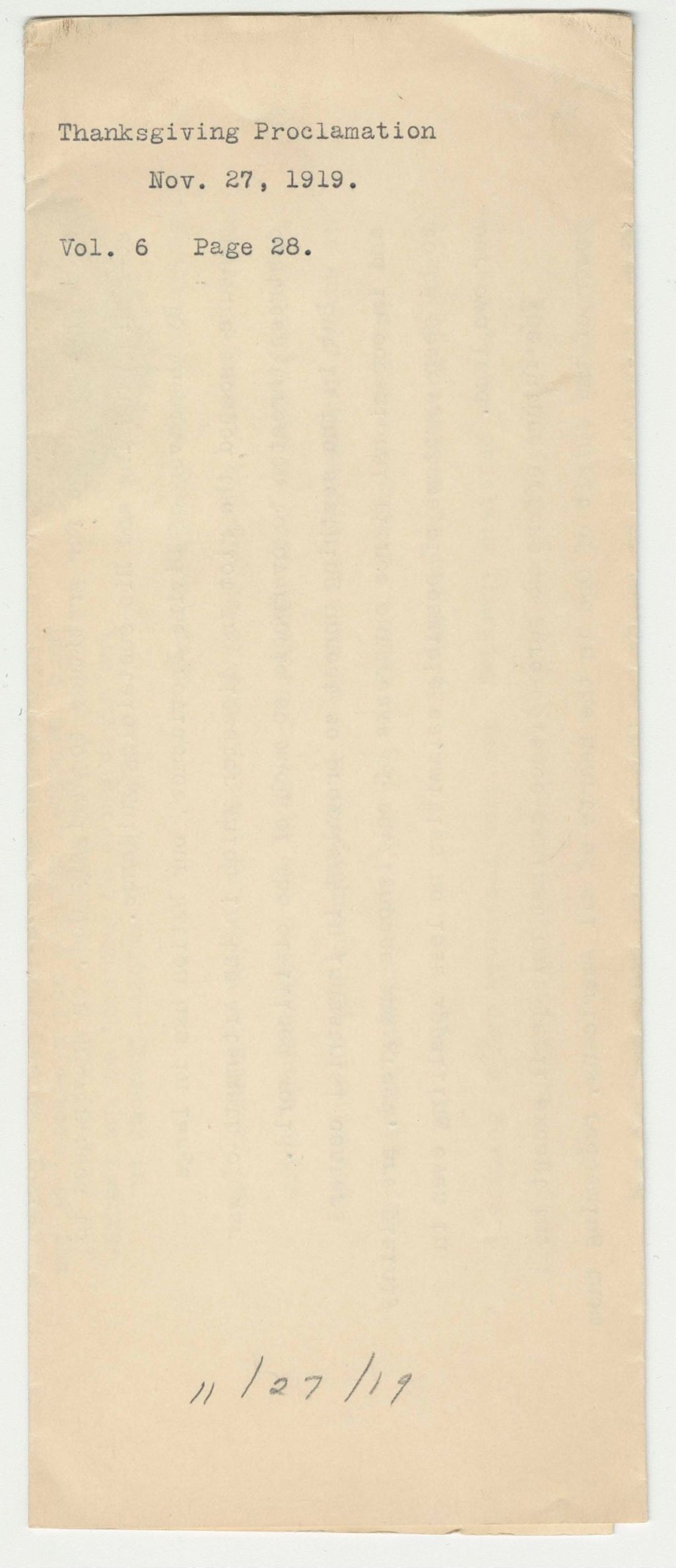 Miniature of 1919 Thanksgiving Proclamation