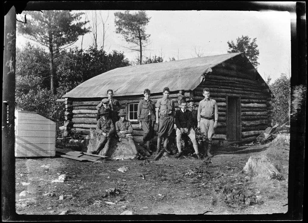 Miniature of Architecture- Many Scout In Front Of Log Cabin In Dover