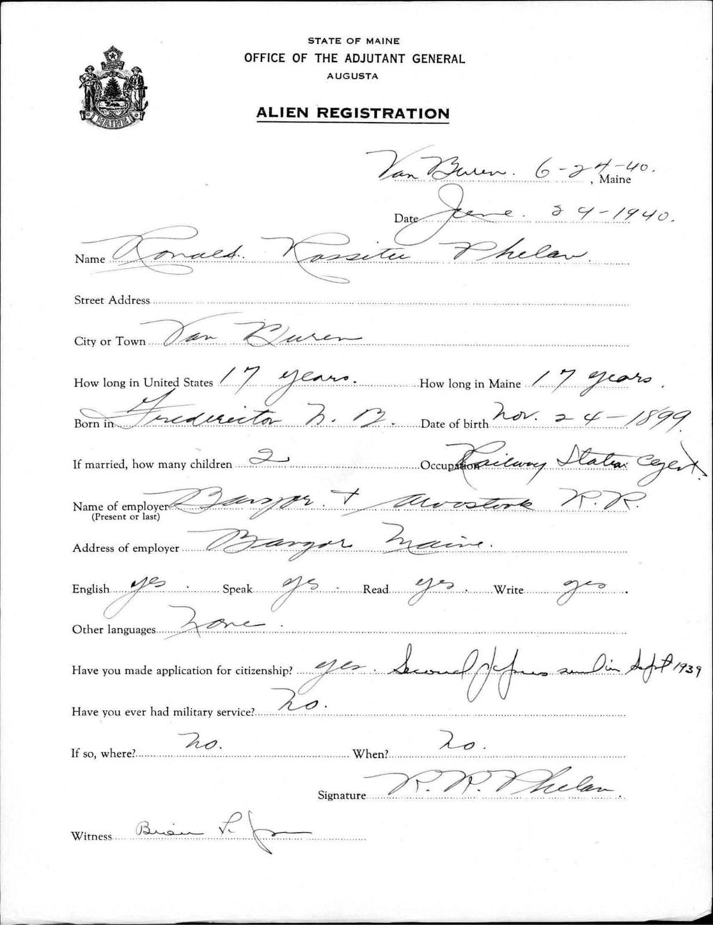 Miniature of Alien Registration- Phelan, Ronald R. (Van Buren, Aroostook County)