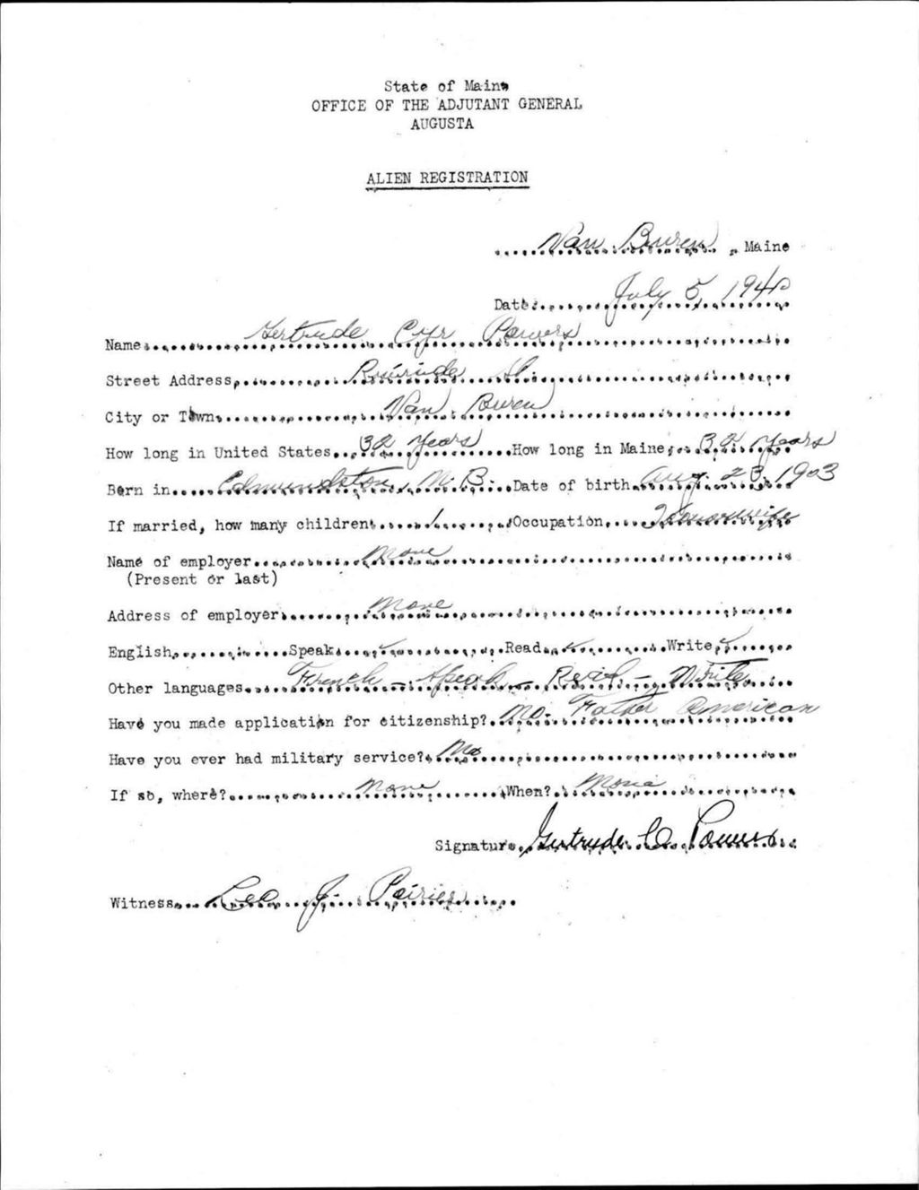 Miniature of Alien Registration- Cyr, Gertrude (Van Buren, Aroostook County)