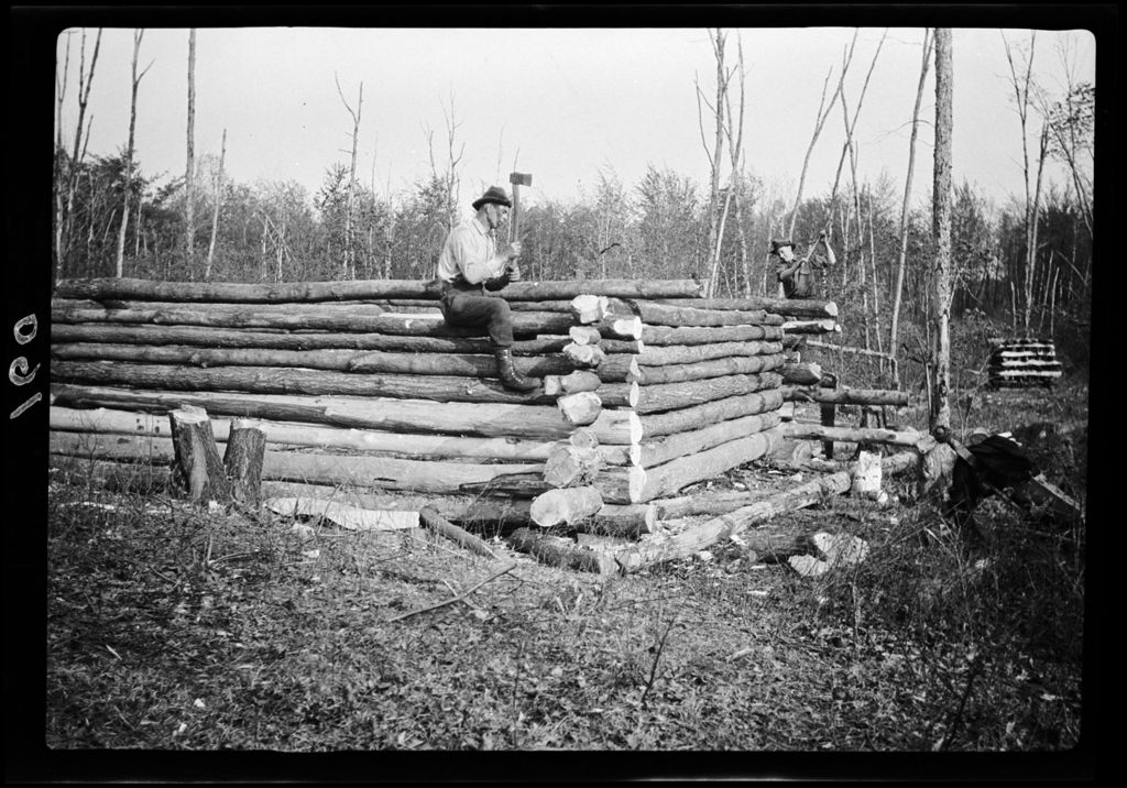 Miniature of Log Cabin 2 Men Work On Log Cabin