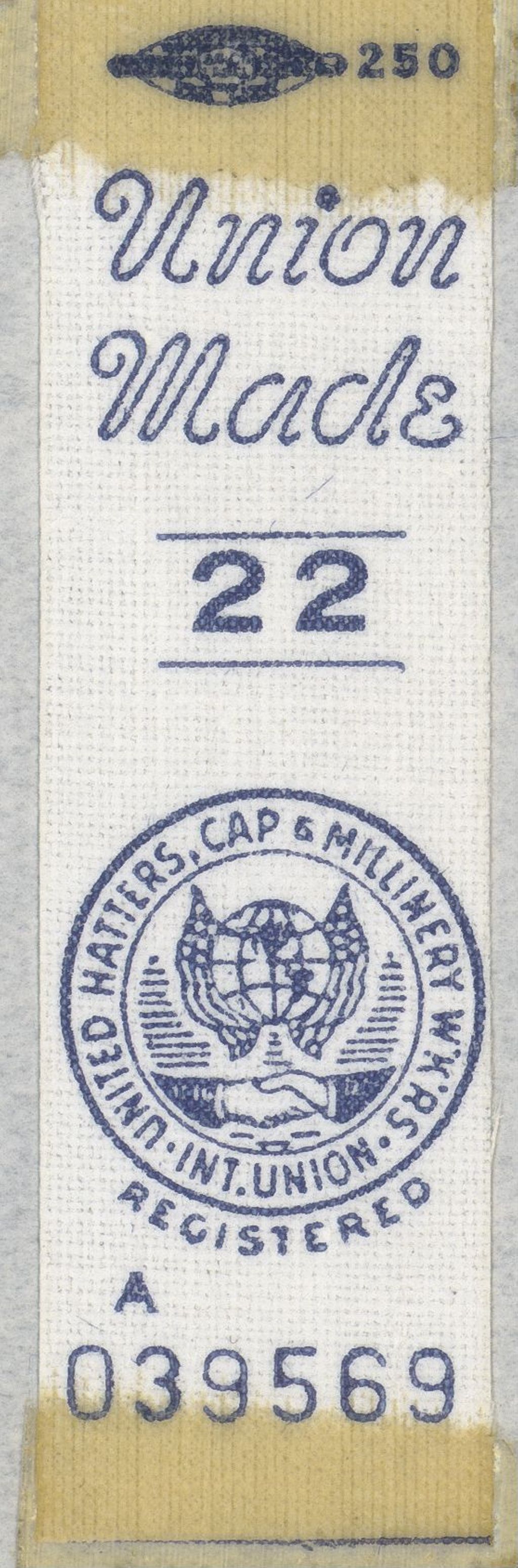 Miniature of United Hatters, Cap and Millinery Workers International Union Made label