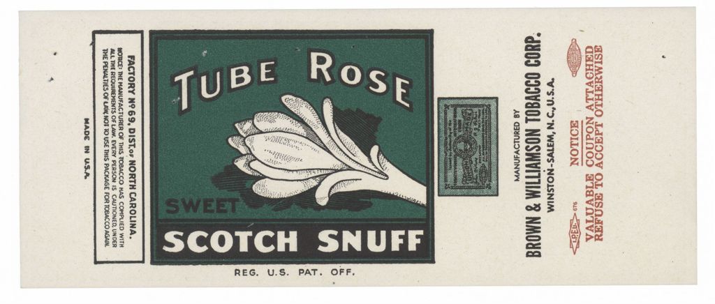 Miniature of Tube Rose Scotch Snuff label