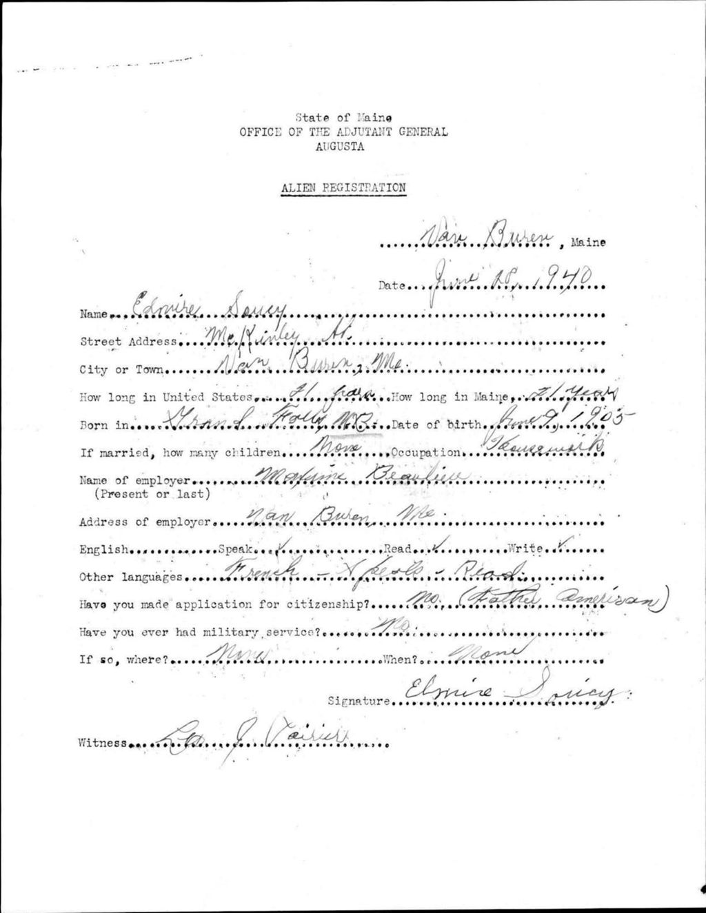 Miniature of Alien Registration- Soucy, Edmire (Van Buren, Aroostook County)