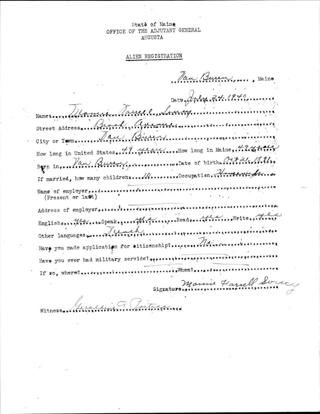 Miniature of Alien Registration- Farrell, Mamie (Van Buren, Aroostook County)