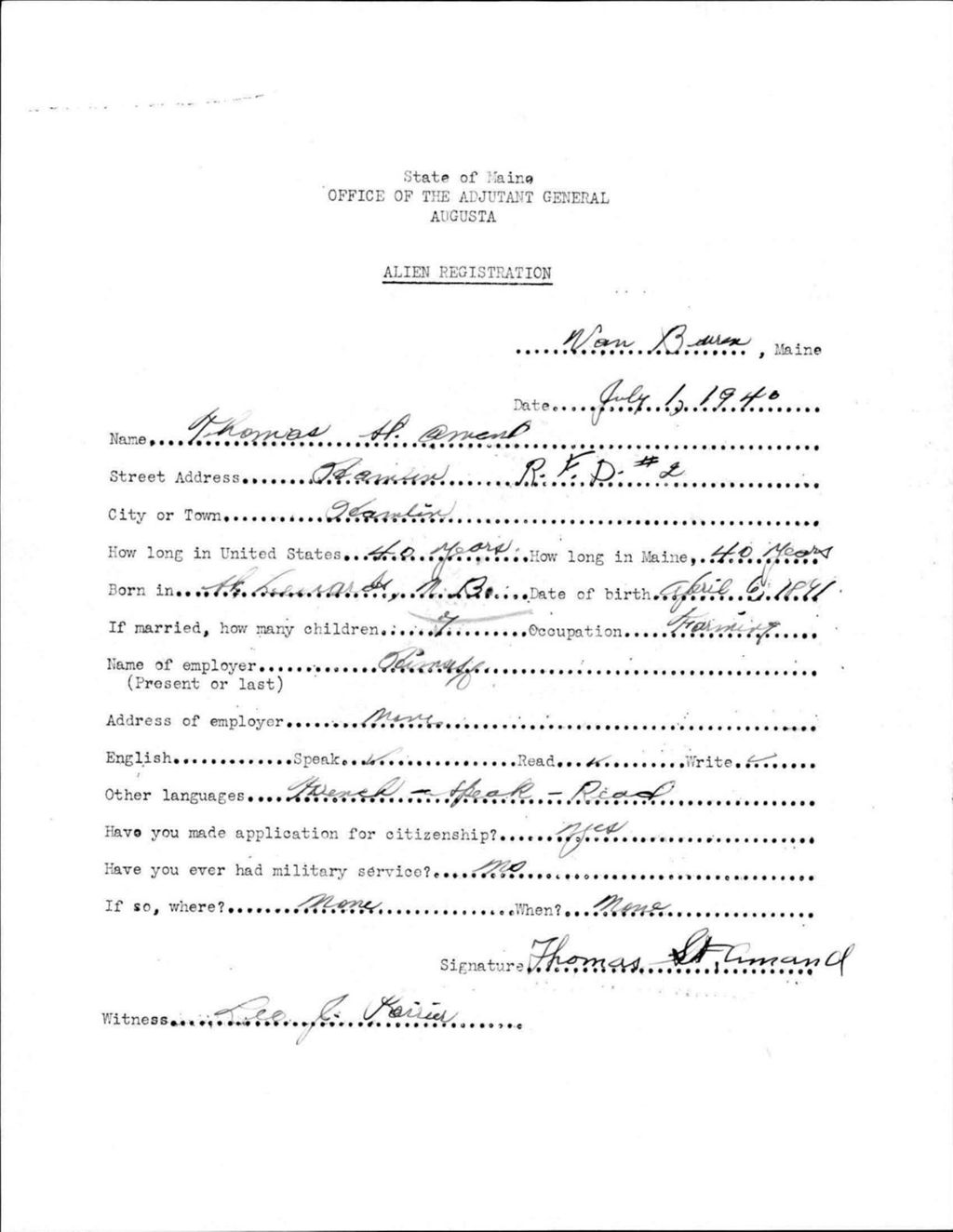 Miniature of Alien Registration- St Amant, Thomas (Van Buren, Aroostook County)