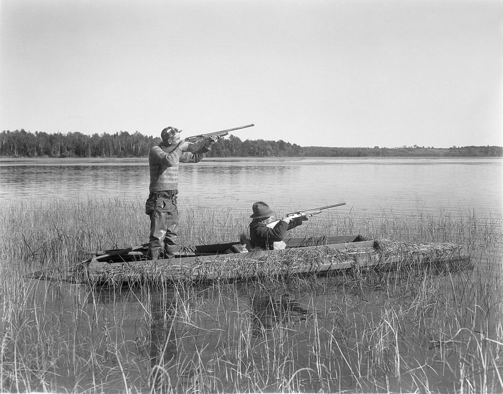 Miniature of Two Duck Hunters In A Camouflaged Boat On Merrymeeting Bay