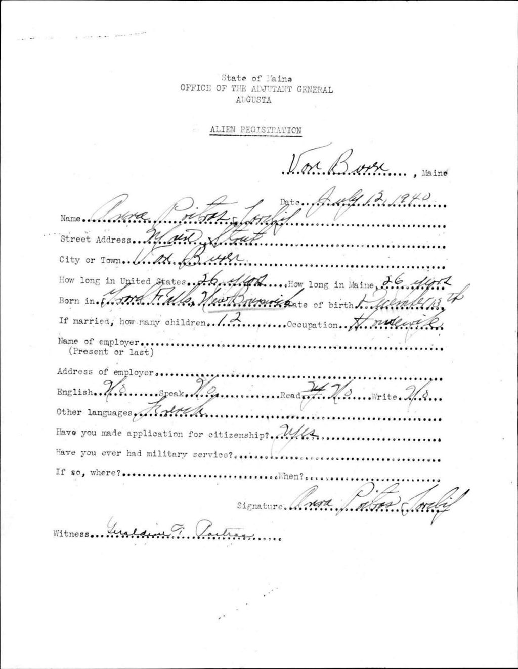 Miniature of Alien Registration- Poitras, Aura (Van Buren, Aroostook County)