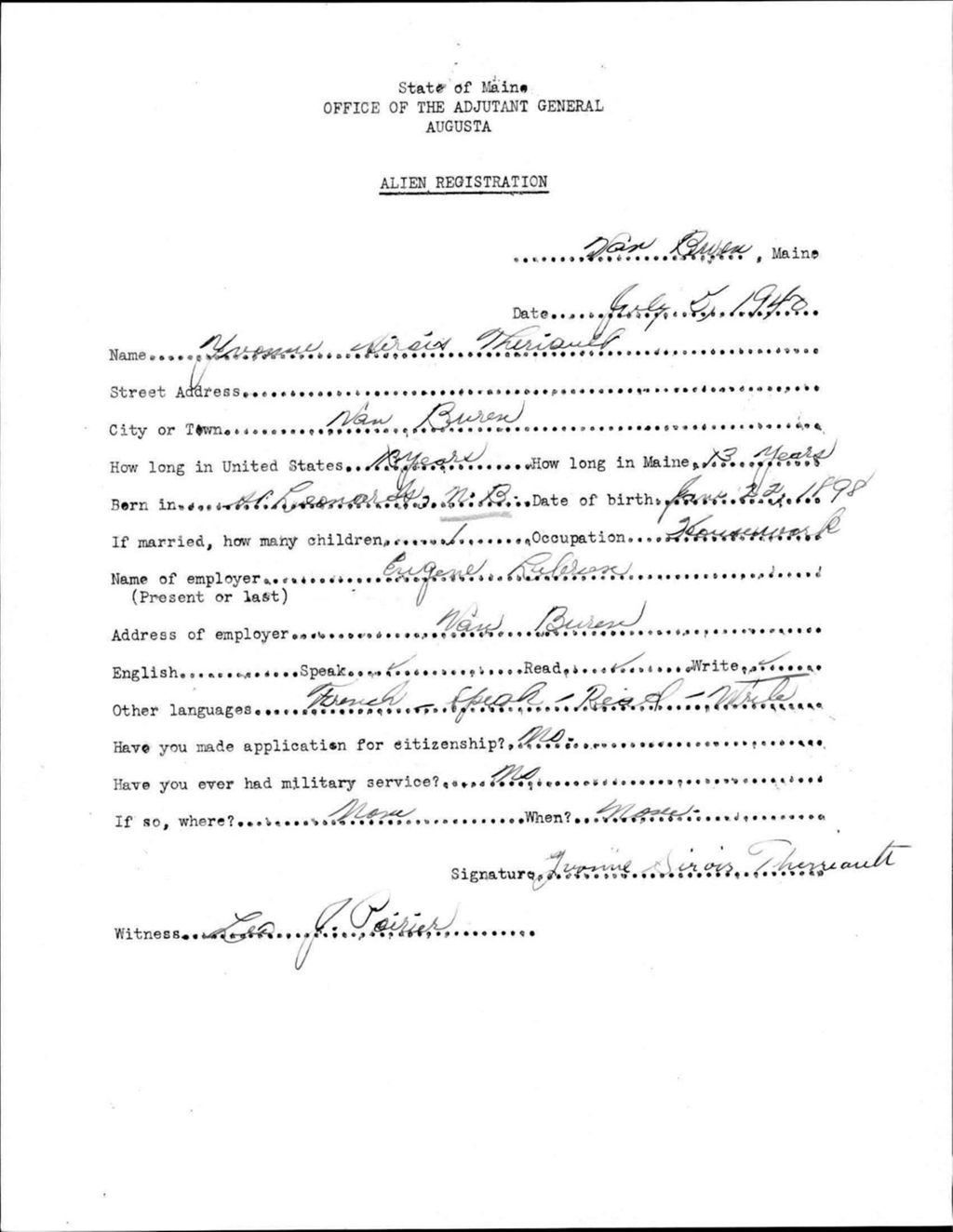 Miniature of Alien Registration- Sirois, Yvonne (Van Buren, Aroostook County)