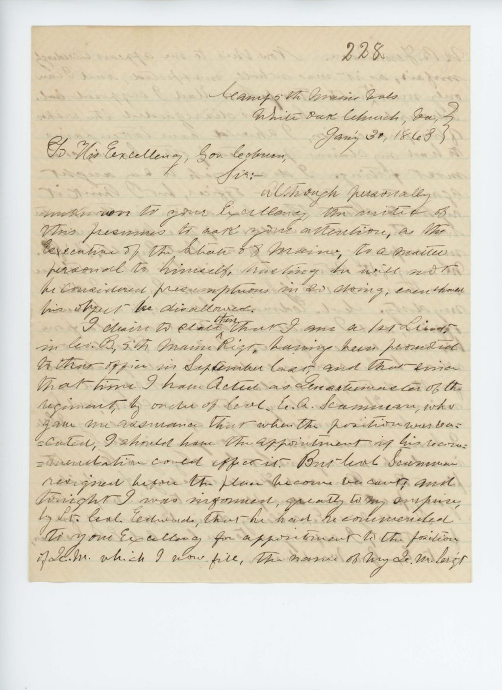 Miniature of William Stevens protests the commission of Fenderson instead of himself as Quarter Master