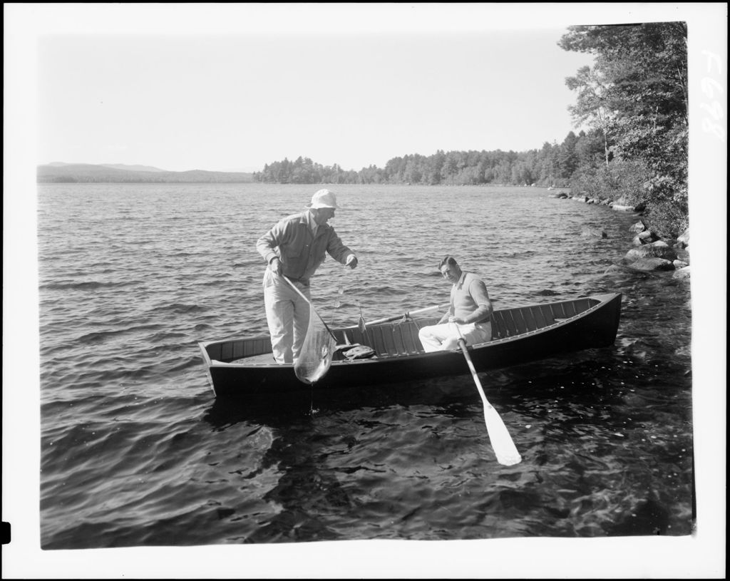 Miniature of Two Men Fishing From A Boat On Long Lake, One Netting Catch In Naples