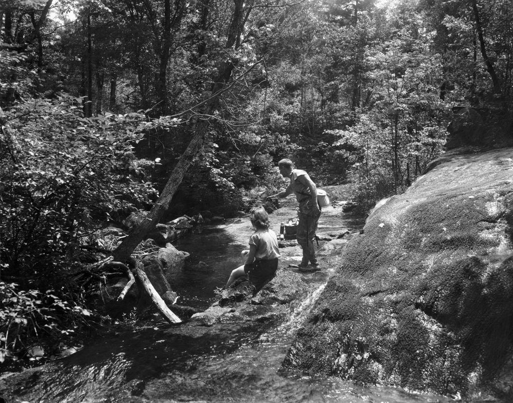 Miniature of Man Fishing Stream While Woman Looks On, On The West Branch In Hiram